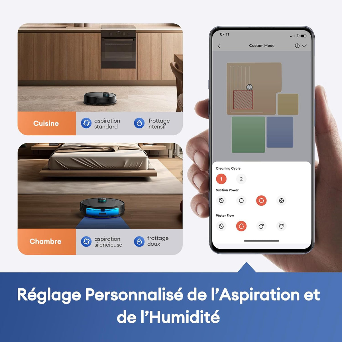 Aspirateur robot laveur 3 en 1 -ultra puissante 10000Pa Longue autonomie