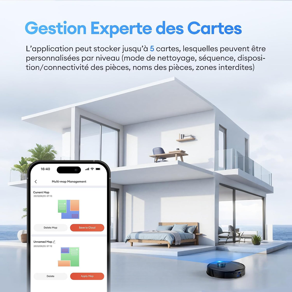 Aspirateur robot laveur 3 en 1 -ultra puissante 10000Pa Longue autonomie