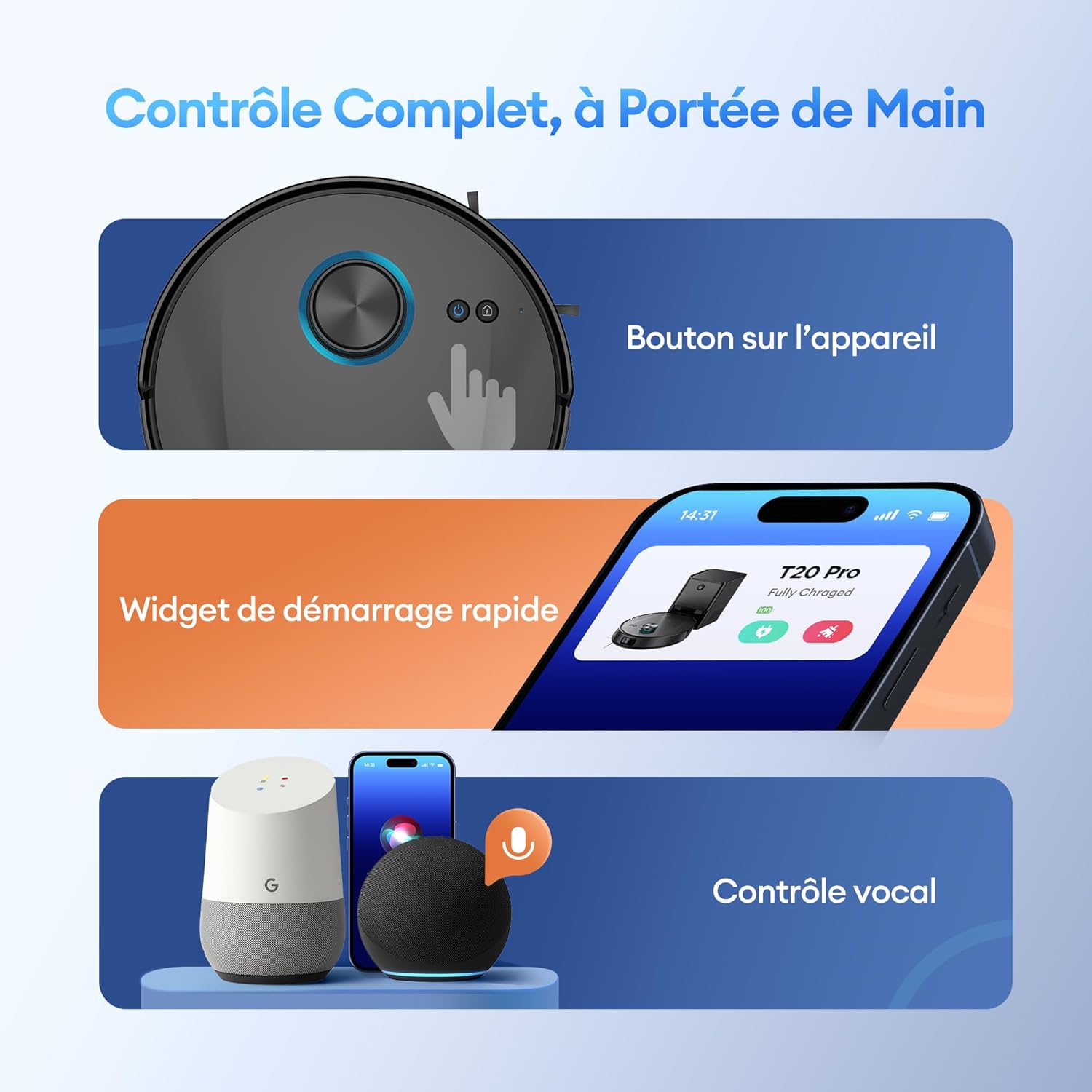 Aspirateur robot laveur 3 en 1 -ultra puissante 10000Pa Longue autonomie
