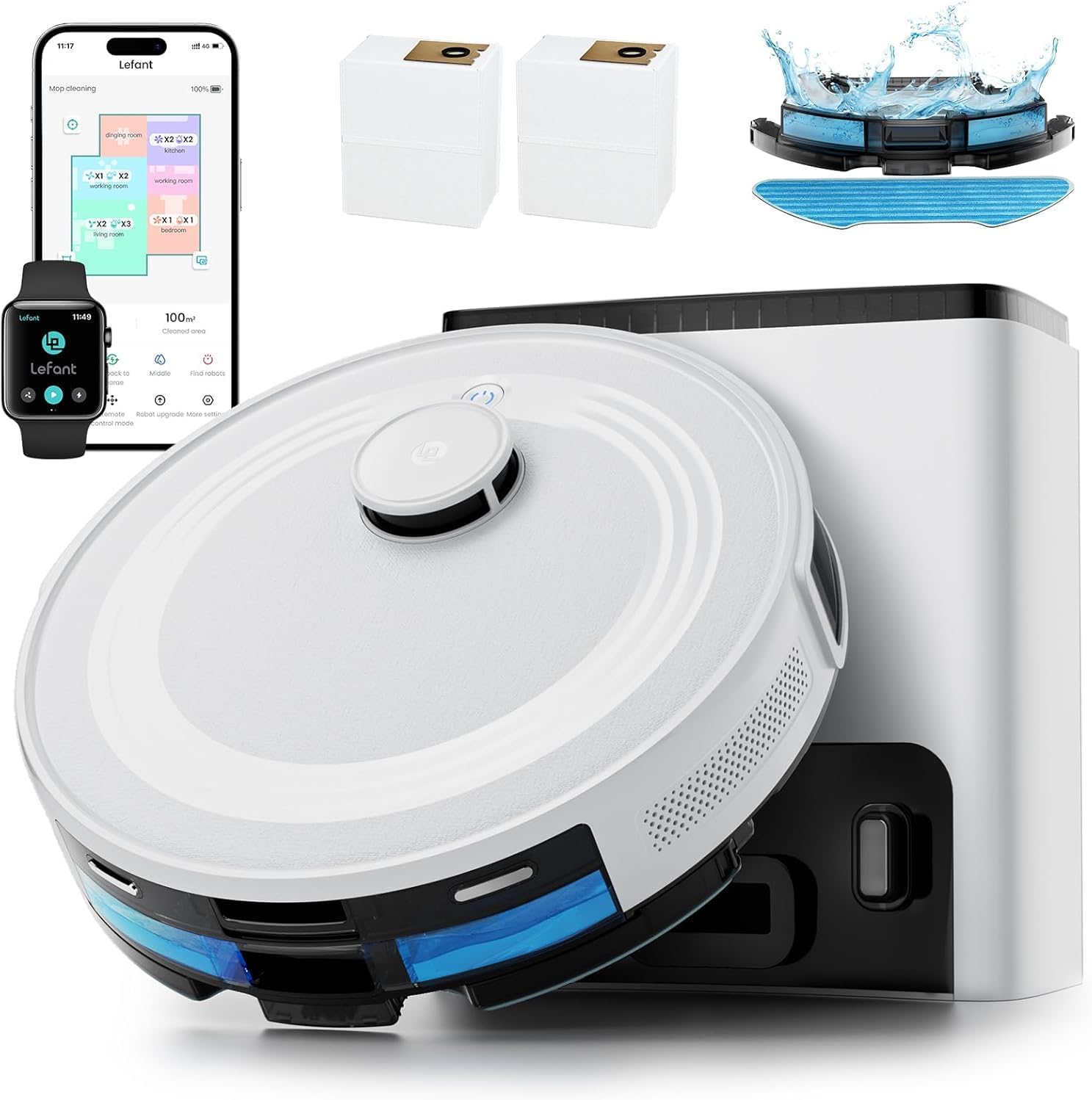 Aspirateur Robot Laveur avec Station, Vidange Automatique Nettoyage Personnalisé