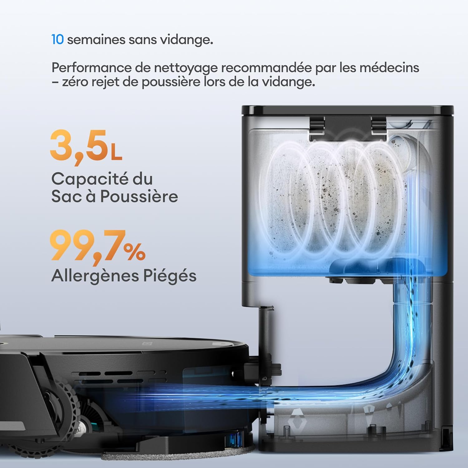 Aspirateur robot laveur 3 en 1 -ultra puissante 10000Pa Longue autonomie