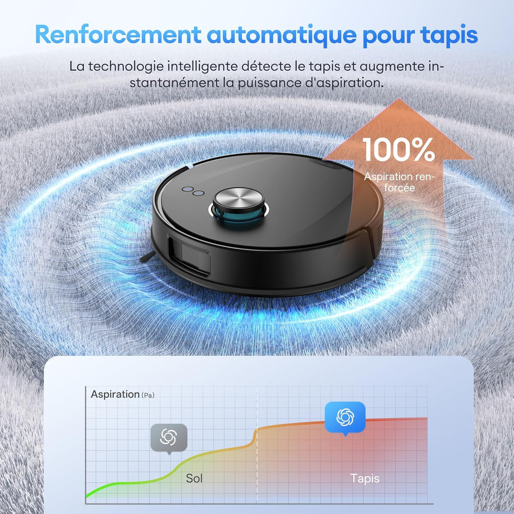 Aspirateur robot laveur 3 en 1 -ultra puissante 10000Pa Longue autonomie