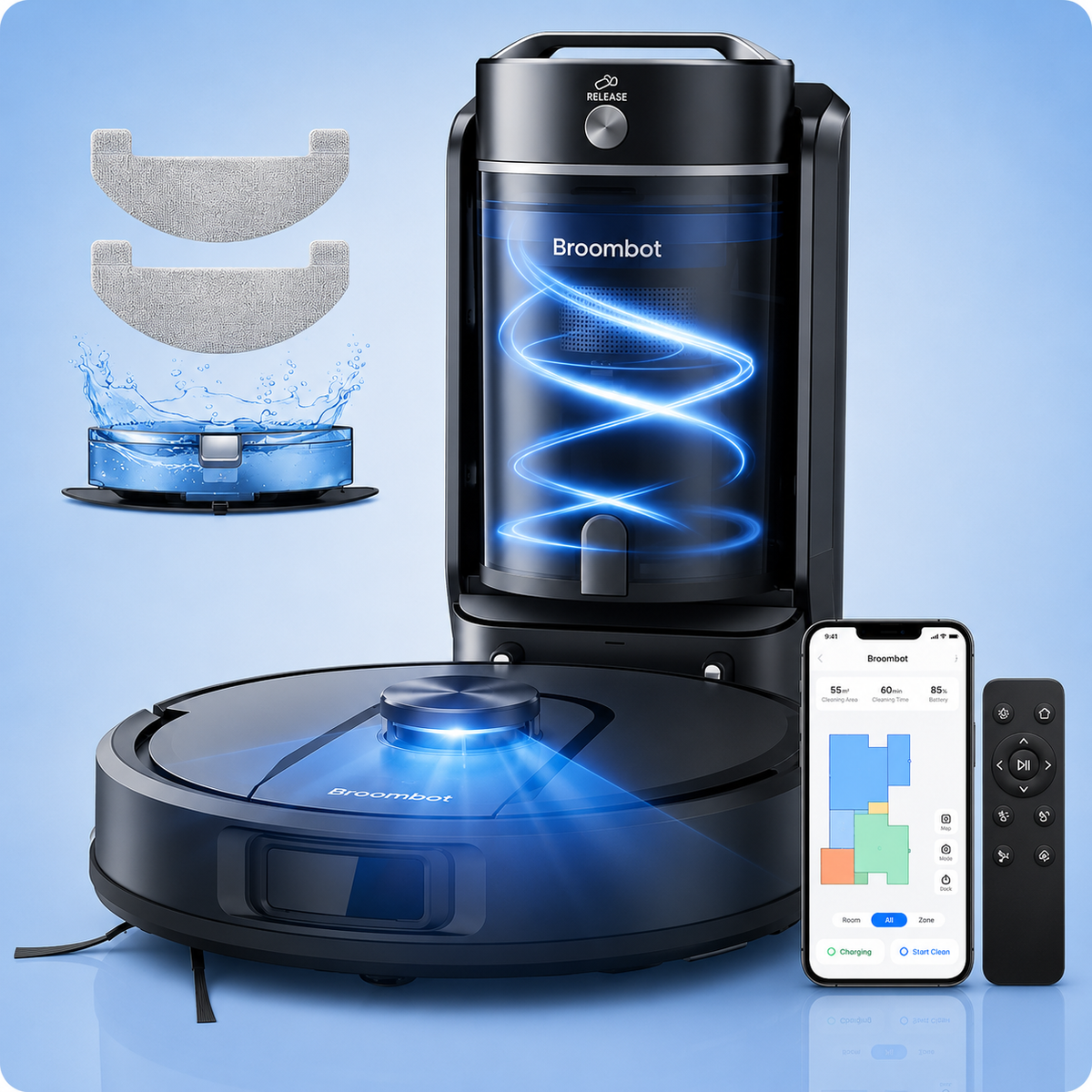 Robot aspirateur Laveur 10,000Pa avec Station sans Sac Vidage Automatique,